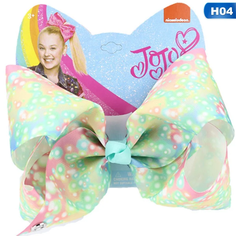 Новинка 8 дюймов JOJO SIWA большой бант для волос Радуга коробка Мода бант-узел шпильки подарок на день Святого Валентина - Цвет: H04