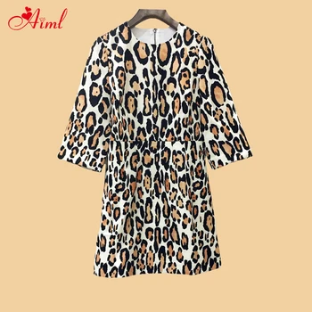 

Designer Fashion Runway Retro Summer Dress Women's Round neck Half Sleeve Sexy Festival Vintage Leopard Printed Short Mini Dress