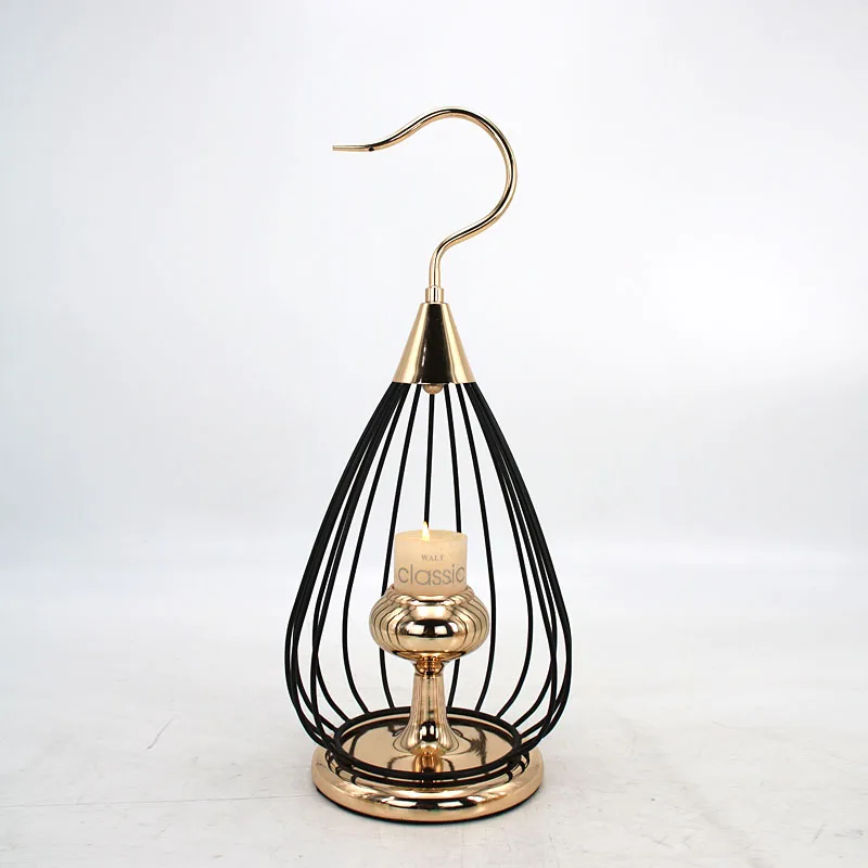 2 Sizes Black Morden Metal Hollow Out Metal Iron Candle Holder Cage Articles Candlestick Hanging Lantern Home Decor Gifts