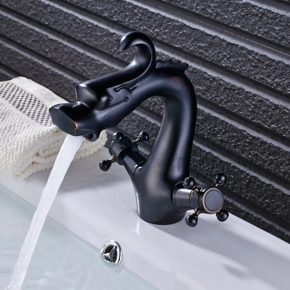 Vidric Basin Faucet Bathroom Dragon Faucets Dual Handle Mixer Tap Sink Faucets Deck Mounted