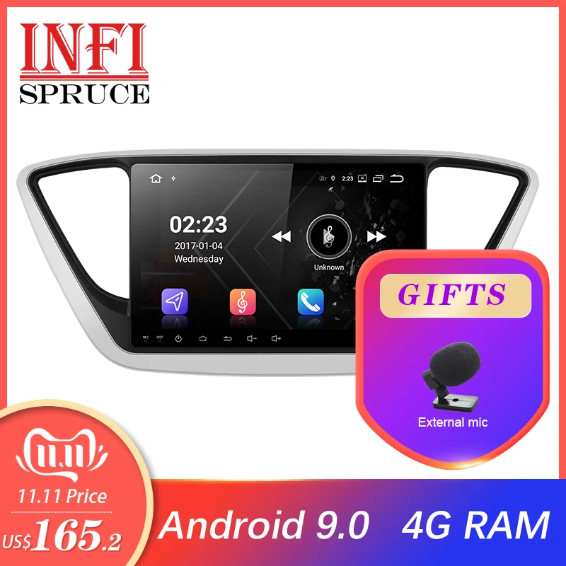 Автомагнитола с DVD-плеером GPS-Навигатором 4 Гб ОЗУ DSP для Hyundai Verna Solaris 2017 Android 9 0 1024*600