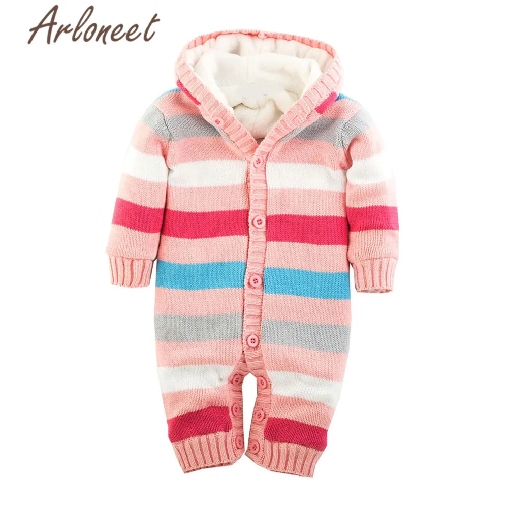 ARLONEET Rainbow Coats Newborn Baby Girls Winter Coat Romper Jumpsuit Button Hooded Outerwear Cotton New Baby Coat Boy Outerwear