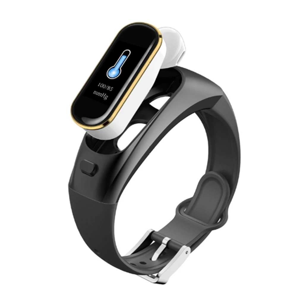 Bluetooth наушники+ умный браслет Здоровье Smartband сердечный ритм кровяное давление кислородный монитор спортивный смарт-браслет для мужчин и женщин - Цвет: Gold black