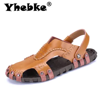 

Male Shoes Genuine Leather Men Sandals Summer Mens Shoes Beach Outdoor Casual Non-slip Sneakers Footwear Newest Top Quality Flat