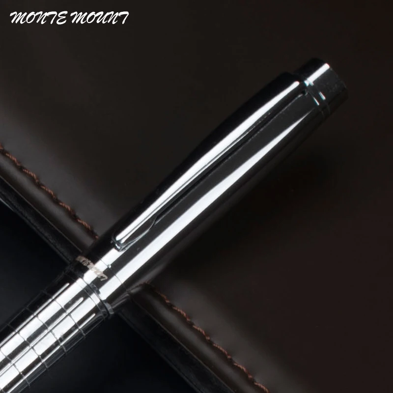 Высококачественная Роскошная металлическая ручка, роскошная Серебристая серая деловая шариковая ручка средней длины, новая кожаная сумка для карандашей, выбор
