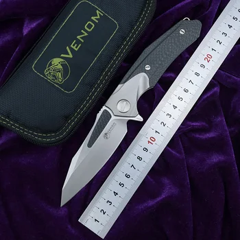 Buy KEVIN JOHN VENOM ATTACKER Flipper Knife M390 Blade Titanium Carbon Fiber Handle Camping Survival Outdoor Knife Tool