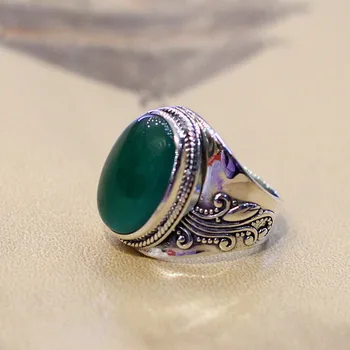 

2019 Time-limited Platinum Bands Anel Feminino Character New Retro Engraved Art Elegant Women Wear Open Agate S925 Ring