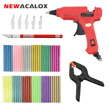 

NEWACALOX 20W DIY Hot Melt Glue Gun with 60pcs 7mm Colorful Adhesive Hot Melt Glue Sticks Hobby Knife Fixed Clip for Hand Tool