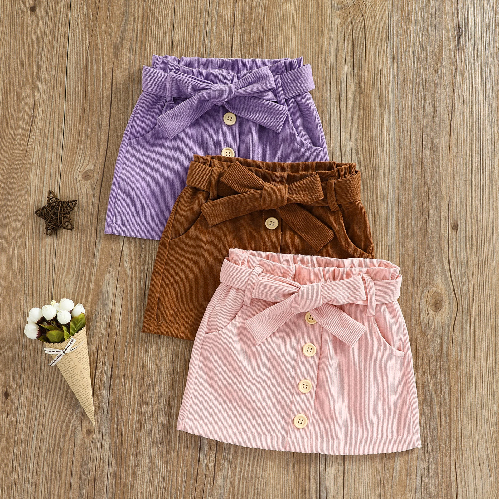 Toddler Baby Girls Lovely Mini Skirt Solid Button-down Corduroy Dress with Pocket Children Casual Cute Skirts Newborn 1-6 Years