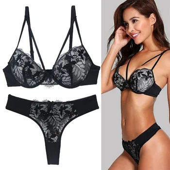 

Women's cute Underwear Set female undergarments Push Up Lace Bra And Panty Set Thick cup Bra Panty Set