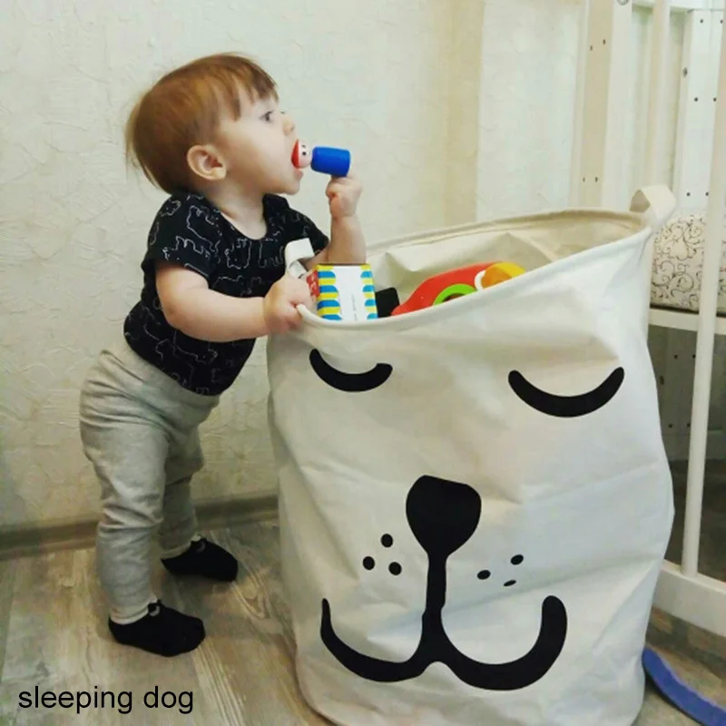 sleeping dog Корзина для белья 40*50 см, складные бочки для хранения вещей из хлопка и льна, водонепроницаемые, многофункциональные, вместительные - Цвет: sleeping dog