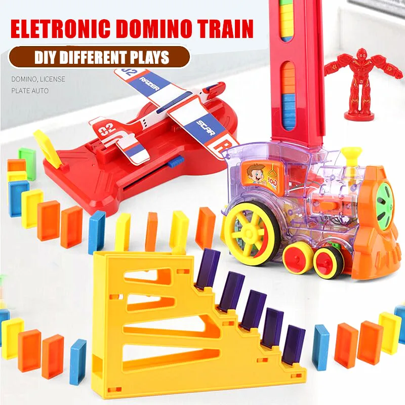 

2020 Eletronic Domino Train Toys with Rocket Helicopter Game for Children Boy Girl Xmas Gifts Juguetes Education Dominos Blocks