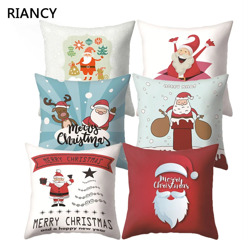 

Santa Pattern Christmas Cushion Cover Decorative Throw Pillow Xmas New Year Decor Polyester Pillowcase Home Decoration 40543
