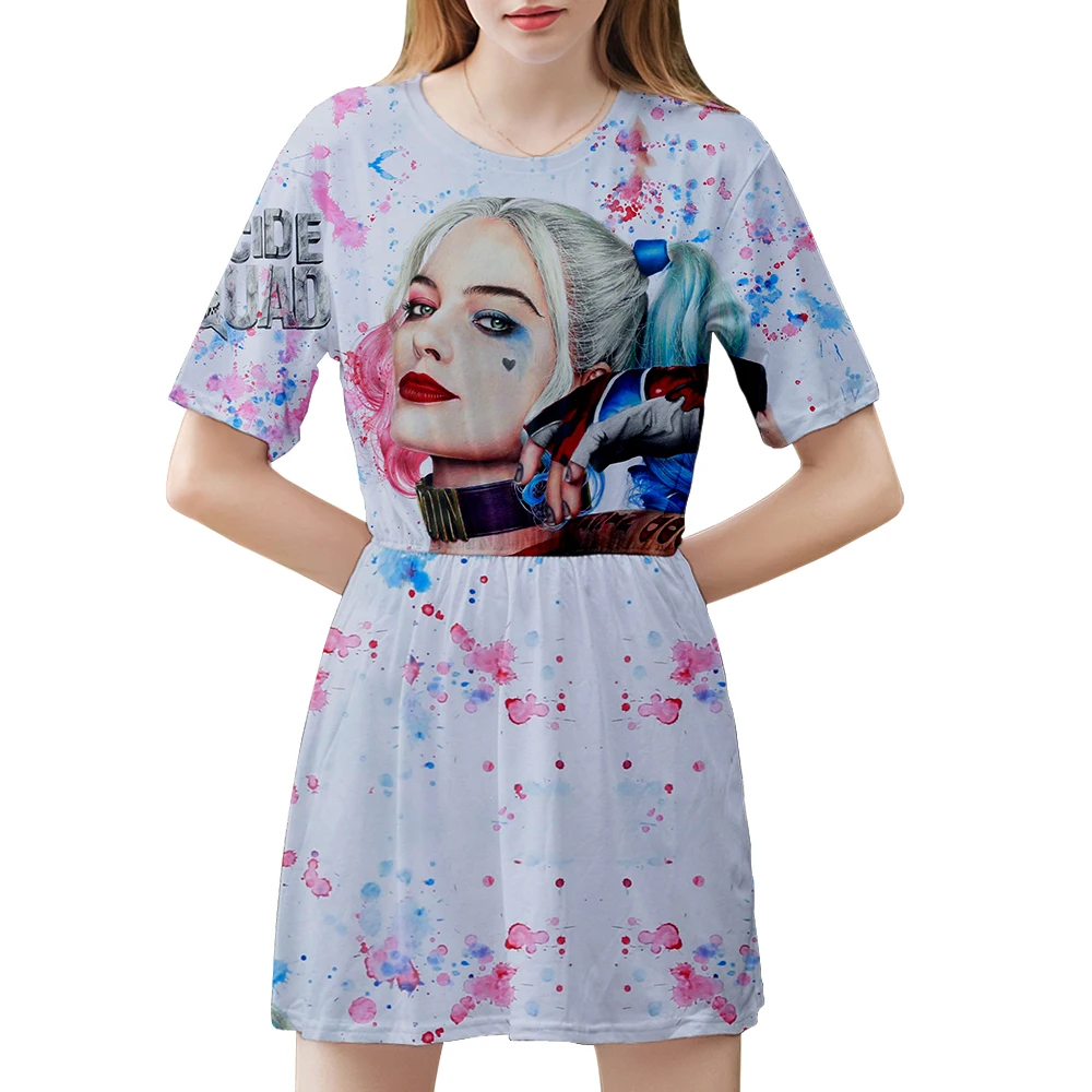 

Birds Of Prey Women's Dress Elegant Casual Harley Quinn Koker 3D Printed O Neck Sexy Party Swing Robe Vestidos Plus Size