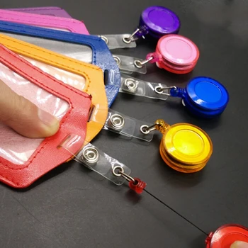

1PCS PU Card Bus ID Holders Cheap Bank Credit Card Holders Identity Badge with Retractable Reel Random Color Wholesale