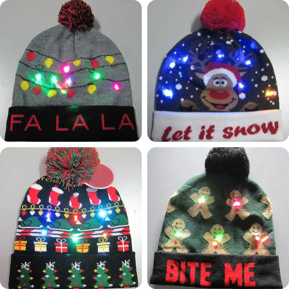 LED Christmas Hat Sweater Knitted Beanie Christmas Light Up Knitted Hat Gift for Kids New Year Decorations