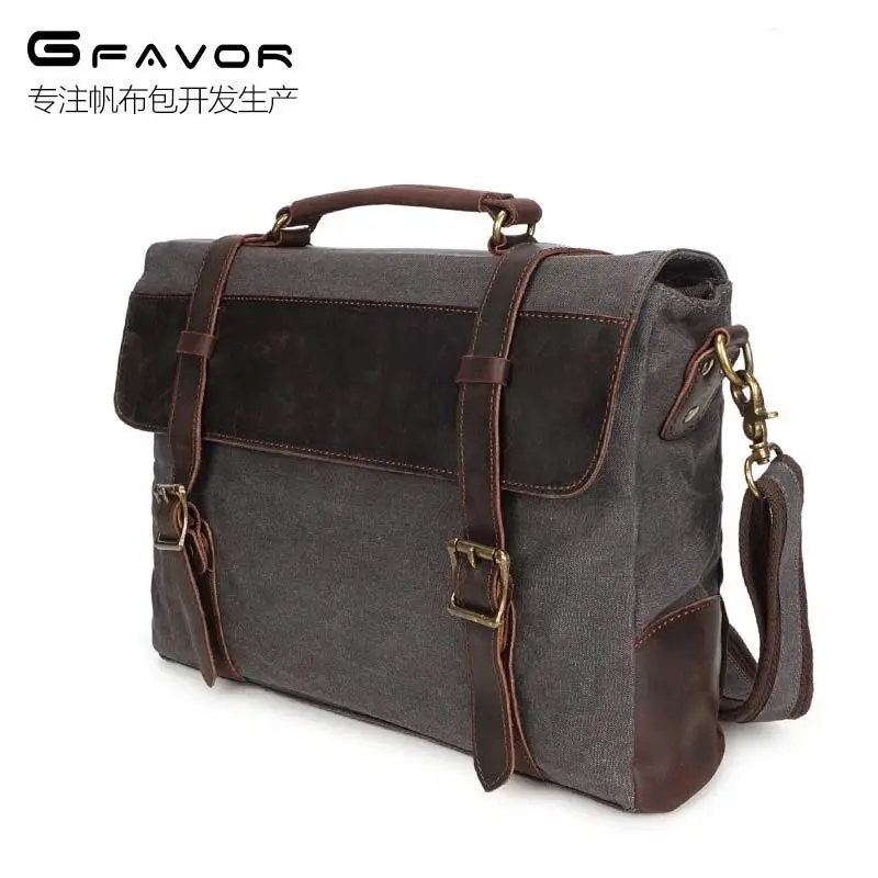 

SOURCE MEN'S Messenger Bag Retro Canvas Bag with First Layer Crazy Horse Cowhide Shoulder Bag/ Hand Bag Briefcase nan bei bao