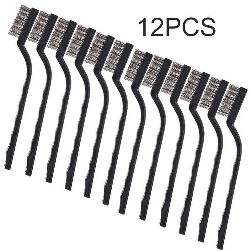 12PCS set Clening Wire Brushes Mini Stainless Steel DIY Paint Rust Remover Removal Rugged Cleaning Polishing Detail Metal Brush |