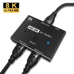Commutateur vidéo 8K Ultra HD 2 en 1, Compatible HDMI, pour PC, PS4/5, boîtier TV, avec adaptateur de commutateur d'affichage lumineux 