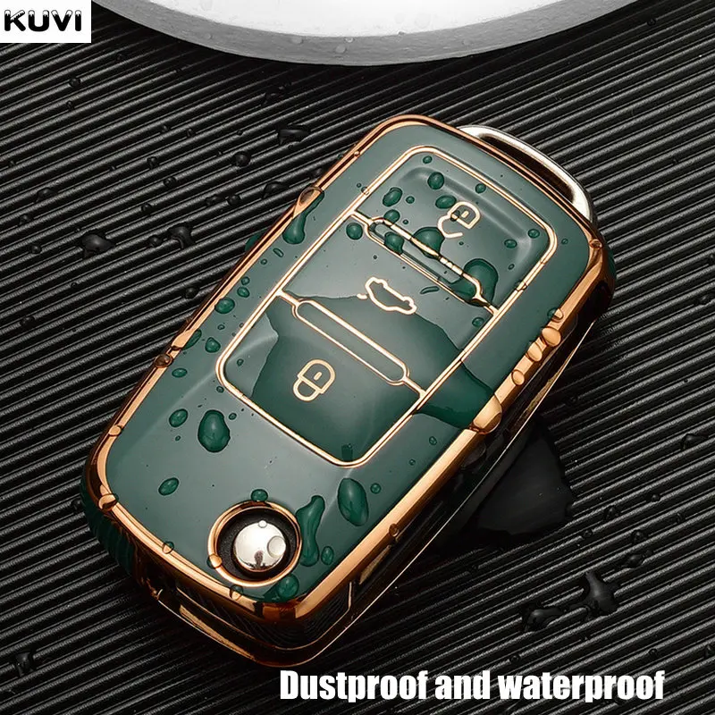 TPU Car Flip Key Case Cover Shell For Volkswagen VW Polo Golf Passat Tiguan Beetle Caddy T5 Up Eos Skoda Octavia Seat Leon Altea