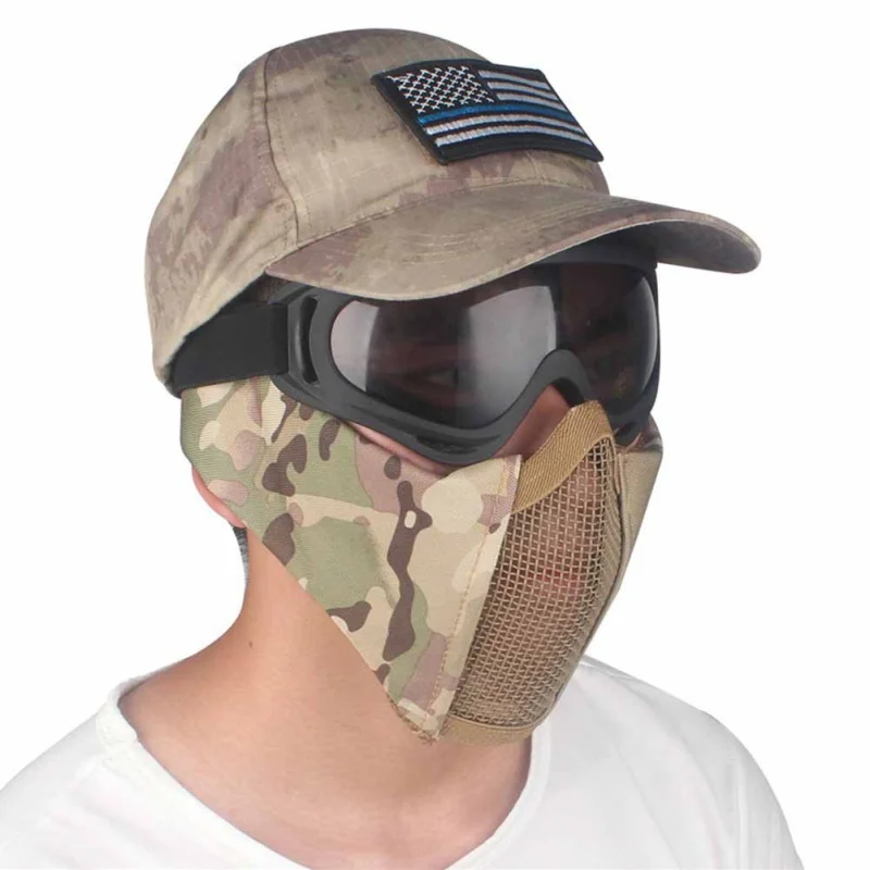 

Tactical Hunting Protective Mesh Mask Half Face Metal Steel Net Guard Mask Cover for Airsoft Ear protection half-face mesh masks