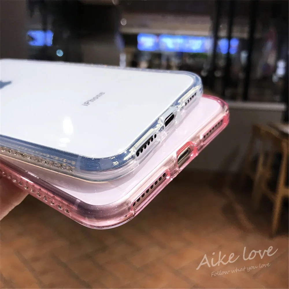N1986N Телефон чехол для iPhone 6 6s 7 8 Plus X XR XS Max роскошный сверкающий чехол с кристаллами милые кошачьи уши прозрачный мягкий TPU для iPhone X чехол для телефона