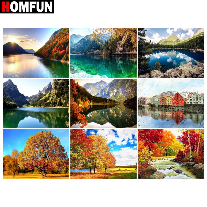 

Алмазная живопись HOMFUN «Пейзаж, горы, озеро», алмазная 5D Вышивка из смолы, «сделай сам», ручная работа, вышивка крестиком, подарок