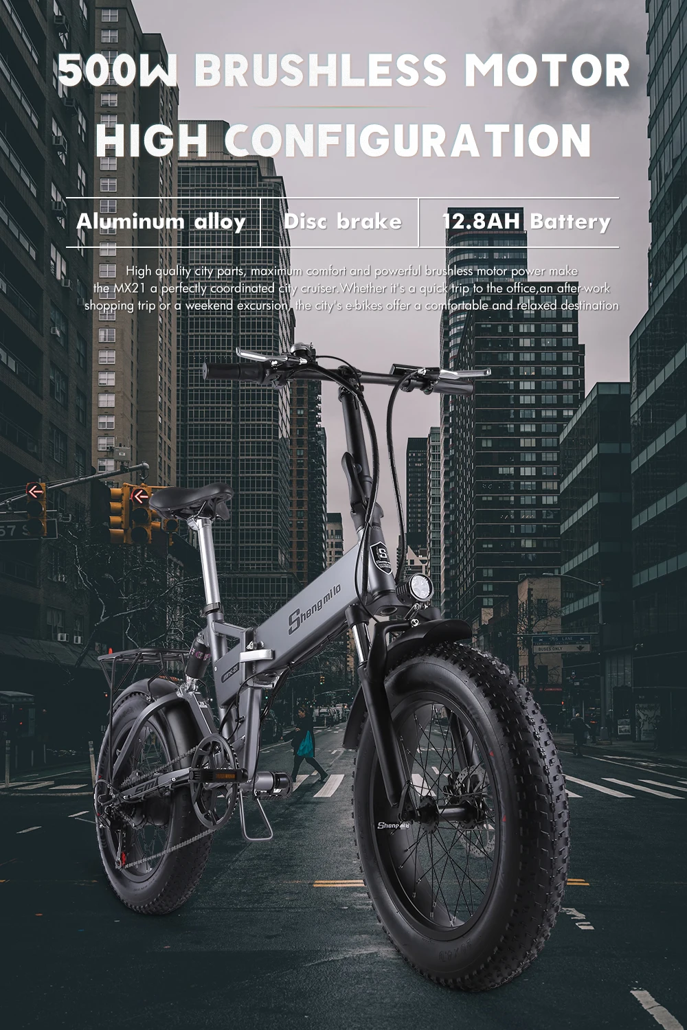 Shengmilo MX21 eBike Elektrofahrrad 20 Zoll e-Bike Mountainbike Klappbar Electric Fahrrad ebike Herren Damen 4.0 Fetter Reifen 500W bürstenlosem Moto 48V Lithium Batterie
