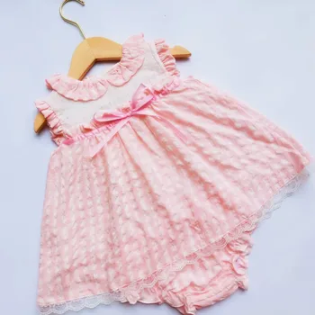

Summer Cotton Spanish Princess Dress Shirt Plaid Pink Small Flying Sleeve Vest Dress Shirt Panty 2pcs Girls Boutique Outfits