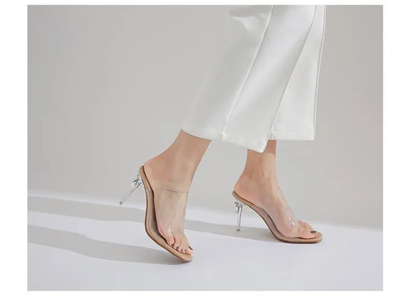 Crystal Transparent Women Slippers Peep Toe High-Heeled Slides Thin Small Heel Clear Shoes Woman Sexy Pointed Toe Summer Sandals (6)