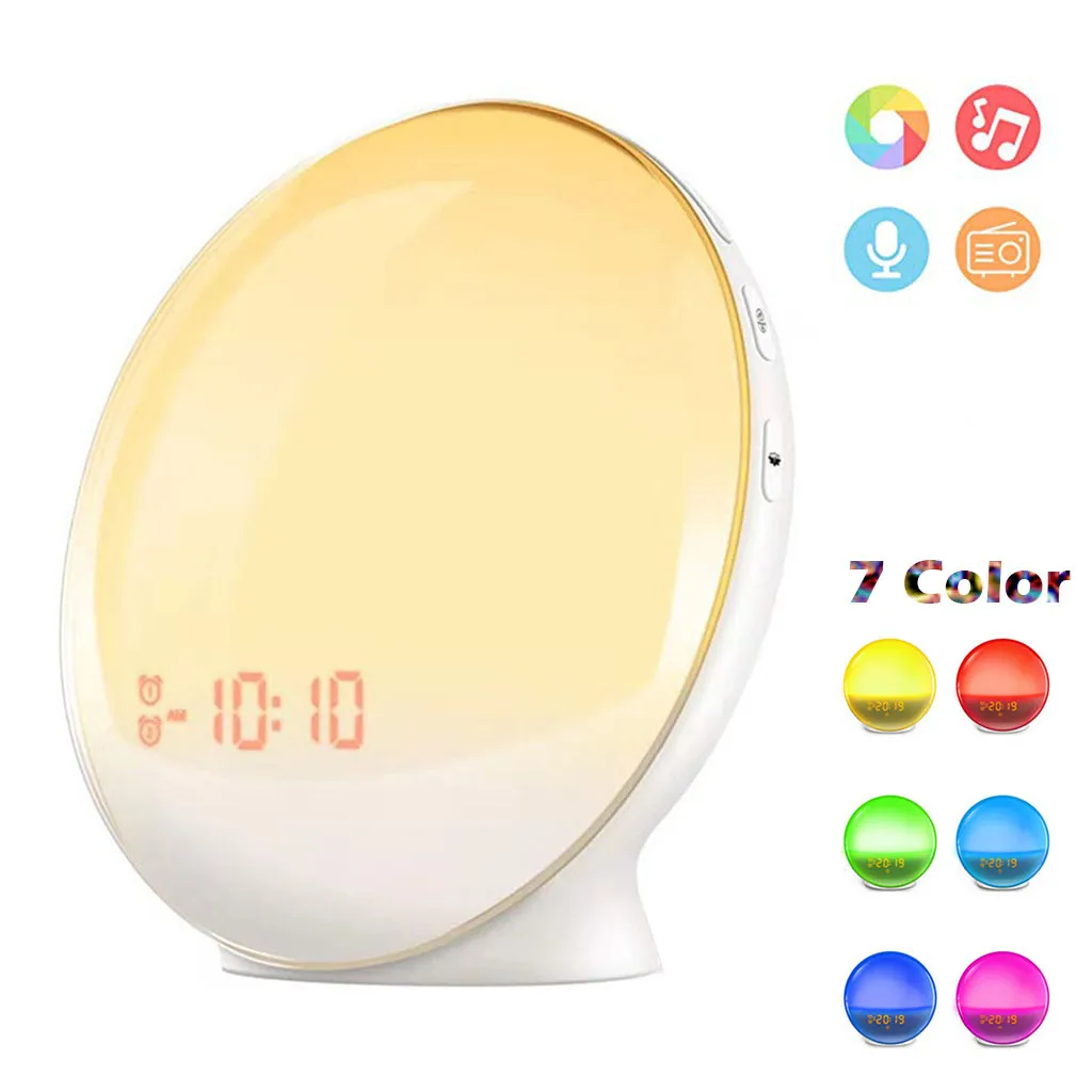 

Sunrise Alarm Clock Wake Up Light Sleep Aid 7 Colored Sunrise Simulation FM Radio Dual version wifi support Smart wake-up light