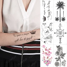 Waterproof Temporary Tattoo Sticker Crown Letter Lettering Linear Simple Black Tatoo Arm Shoulder Fake Tatto Man Woman Child Art