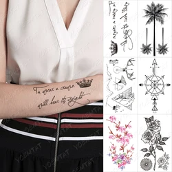 Waterproof Temporary Tattoo Sticker Crown Letter Lettering Linear Simple Black Tatoo Arm Shoulder Fake Tatto Man Woman Child Art