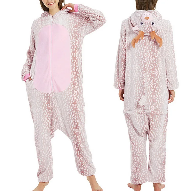 Sfit для женщин на молнии флис Onesie пижамы мультфильм животных Рождество Хэллоуин косплей костюм взрослые дети девочки мальчик мама пижамы