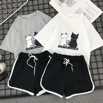 

Summer Tshirts Top and Shorts Two Piece Set Tracksuit Female Striped Beach Casual Shorts 2 Piece Outfits for Women