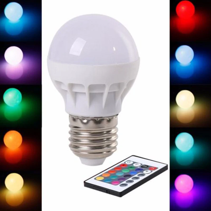 E27 3w Rgb Светодиодный светильник лампа меняющая цвет с пультом дистанционного