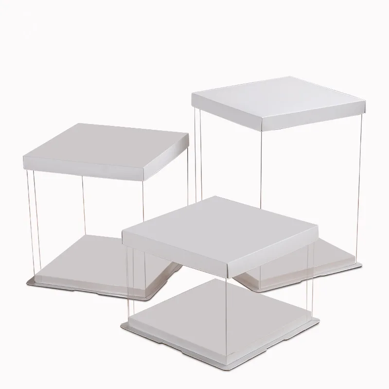 5pcs White Transparent Box Packaging Birthday Cake Baking Box Birthady Party Gifts Decoration Box Package Cakes Boxes