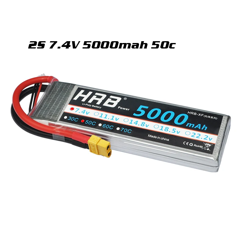 HRB RC Lipo батарея 2S 7,4 v 5000mah 6000mah 3300mah 2200mah 2700mah 2600mah 1800mah 4200mah 22000mah батарея для радиоуправляемого дрона - Цвет: 5000mah