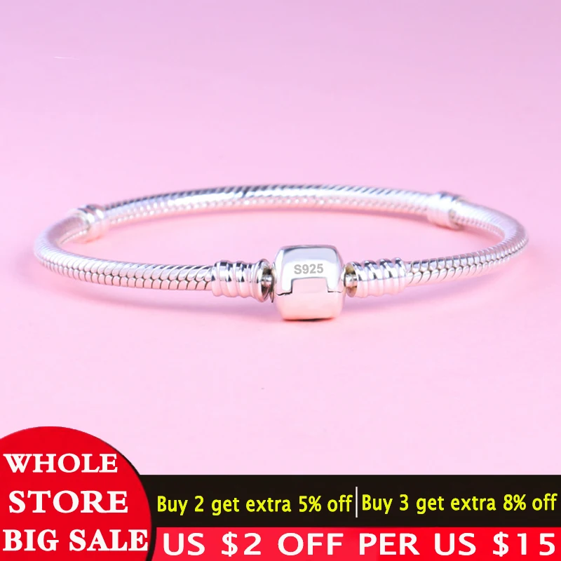 

Big 98% OFF! Free Sent Certificate Real 100% 925 Sterling Silver Basic Snake Chain Bracelet & Bangles Fine Jewelry LAS925