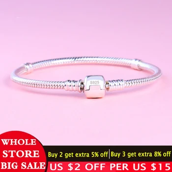 

Big 98% OFF! Free Sent Certificate Real 100% 925 Sterling Silver Basic Snake Chain Bracelet & Bangles Fine Jewelry LAS925