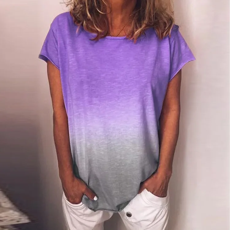 Short Sleeve Purple MACVARIL Fashion Print Cotton Blusas Women Plus Size O Neck Summer Tops Casual Short Sleeve Streetwear Blouse Shirt 5XL - Цвет: Short Sleeve Purple