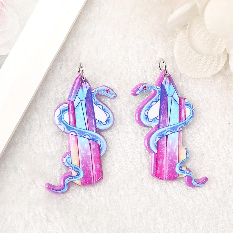 10Pcs Creepy Valentine Acrylic Charms Magic Snake Heart Skull Flower Pendant For Earring Necklace Diy Making