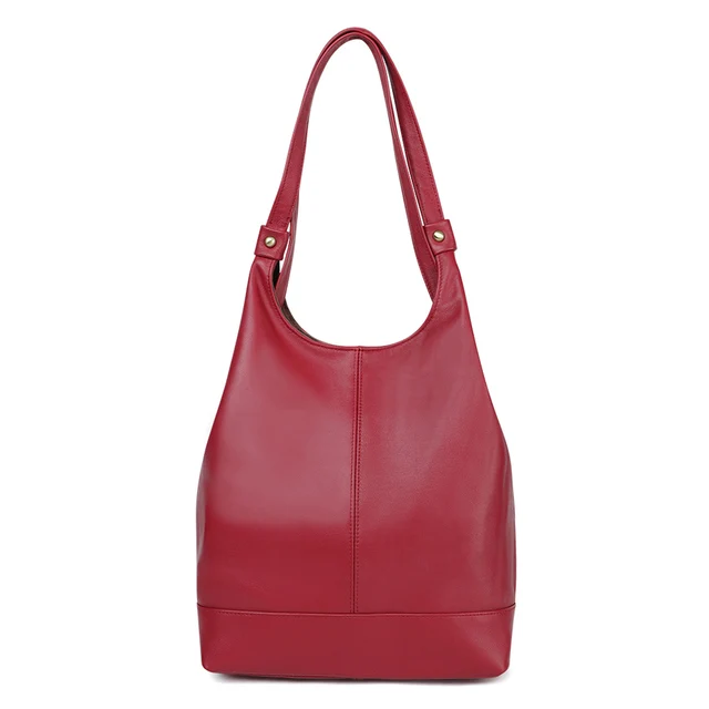 JOGUJOS Simple Genuine Leather Tote Bag Women Soft Cowhide First Layer Luxury Handbag Female Travel Shopper Natural Leather Bags red