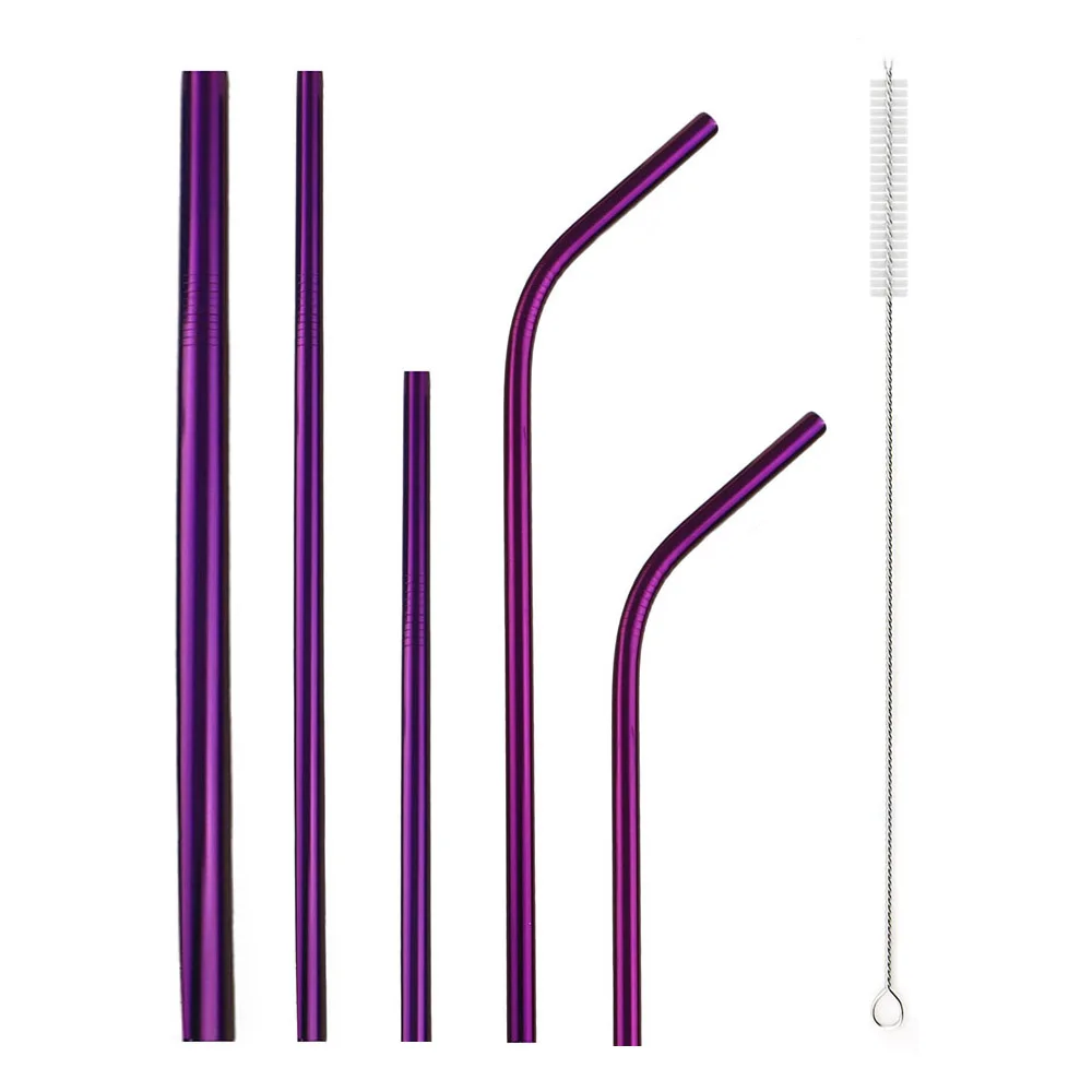 Purple 6Pcs Многоразовые, для питья соломенная металлическая соломинка Экологичная солома 304 соломка из нержавеющей стали 215 мм 160 мм в ширину с чистящей щеткой сумка для хранения - Цвет: Purple 6Pcs