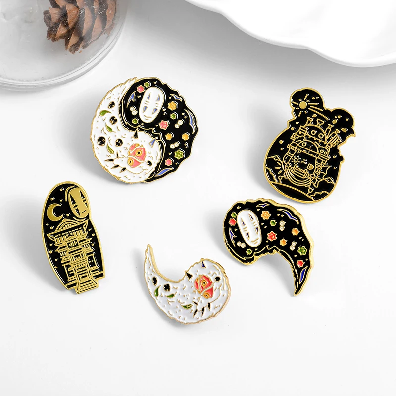 Japanese Anime Enamel Lapel Pins Yin Yang Design No Face Brooches Badges Cartoon Gifts for Friends Wholesale Jewelry | Украшения и