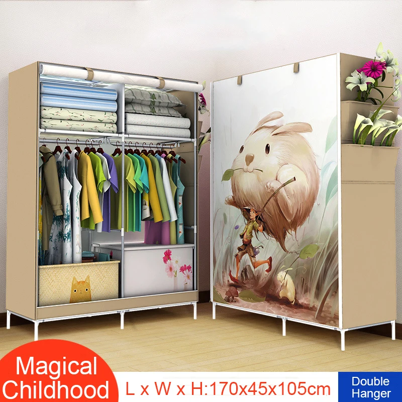Simple Wardrobe Nonwoven Folding Wardrobe Dustproof Moisture Storage Clothes Cabinet Panoramic Pattern Large Clothing Closet