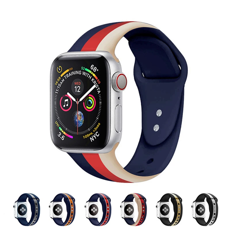 Спортивный ремешок для наручных часов Apple Watch series 4/3/2/1 браслет ремешок для наручных часов iWatch 38 мм/40 мм/42 мм/44 мм мягкий силиконовый сменный