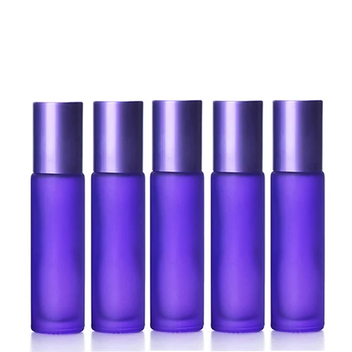 5pcs Purple 1/5/10 шт 10 мл Портативный толстые Стекло ролик эфирное масло в виде флаконов парфюма путешествий многоразового использования, матовый цветной ролик с шариком-роллером - Цвет: 5pcs Purple