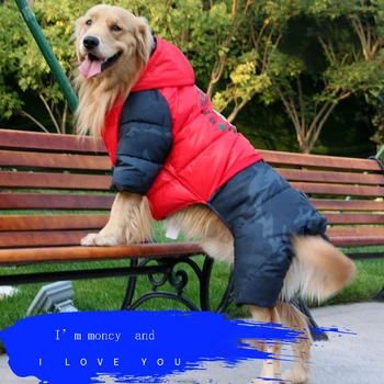 

Waterproof Warm Cotton Big Dog Clothes Winter Large Dog Overalls Jumpsuit Dog Down Parka Coat Boxer Golden Retriever Clothing
