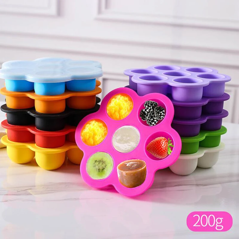 7 Holes Silicone Baby Food Supplement Box Creative Food Grade Children Food Storage Box Dessert Ice Tray Multifunction Dishes